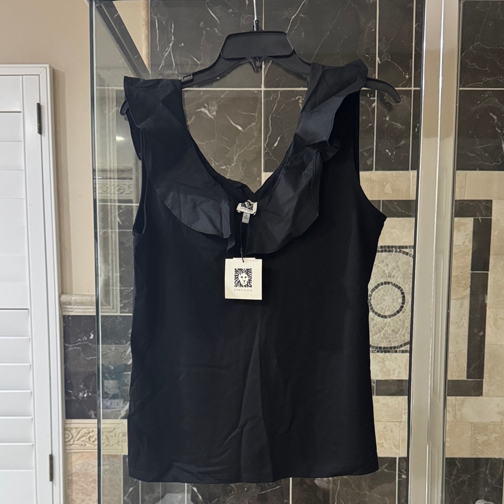 Anne Klein Black Ruffle-Trim Sleeveless Camisole